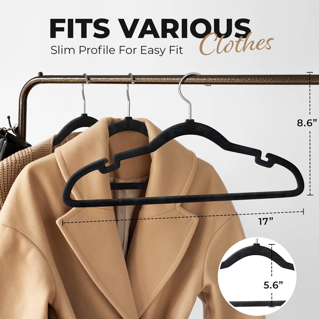200 Pack Velvet Hanger for Shirt Pants Dresses Skirts Suits Jackets - Slim Space Saving Design - Standard Coat Hanger