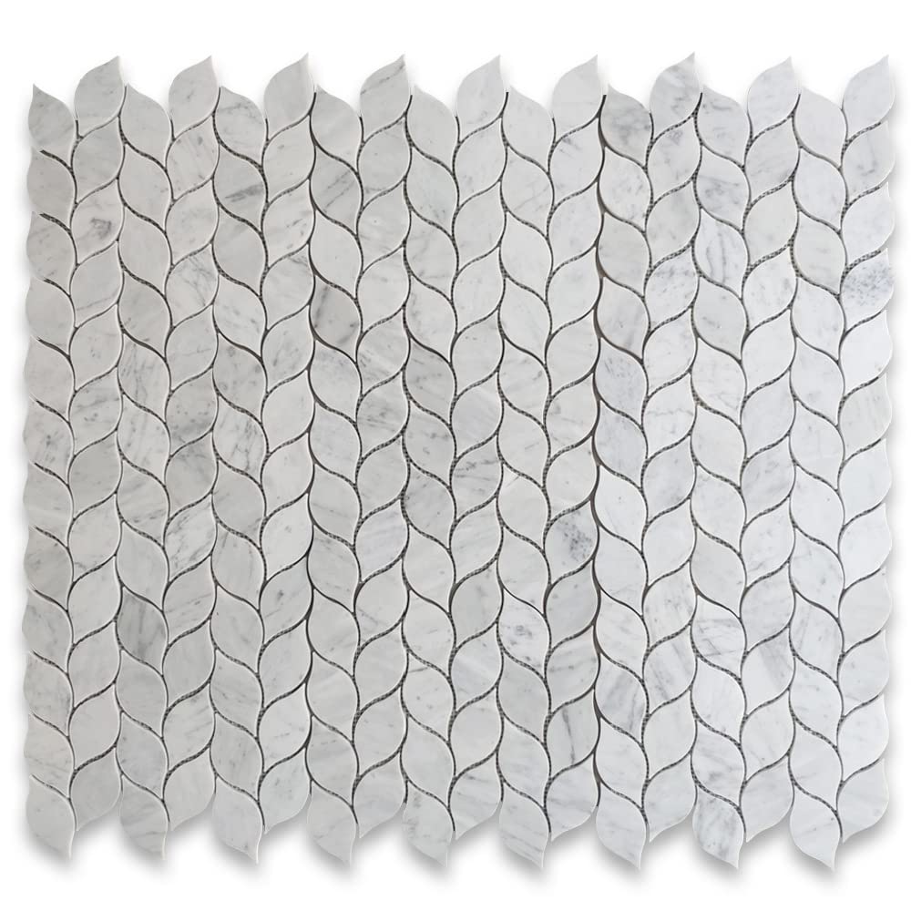 Carrara White Marble Leaf Shape Medi Mosaic Tile Honed Kitchen Bath Wall Floor Backsplash Shower (1 Sheet)
