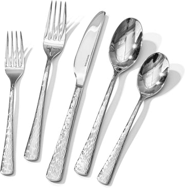 Hammered Silverware Set, 30-Piece Flatware Set