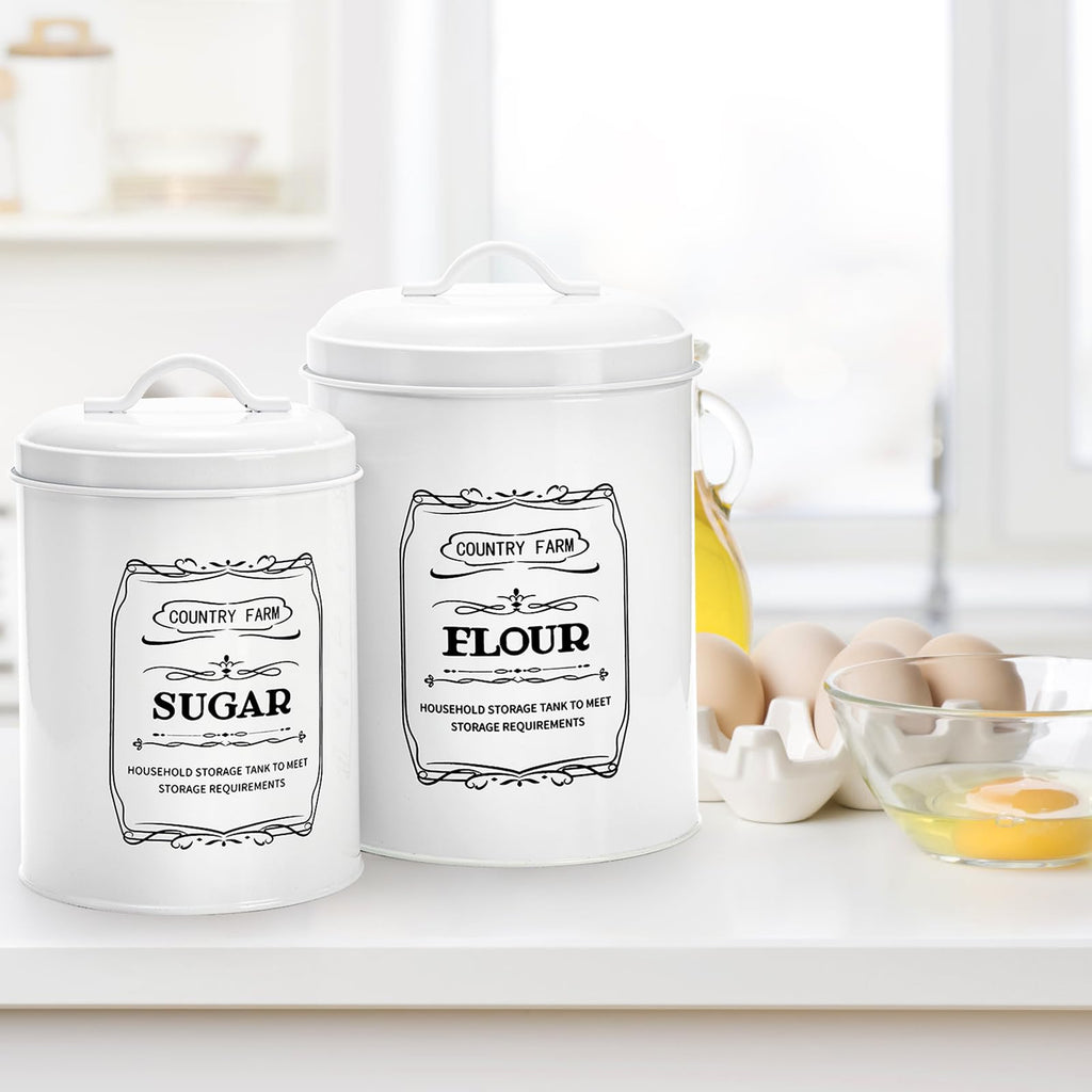 Set of 4 Kitchen Canisters with Airtight Lids, Coffee Tea Sugar Flour Tin Jars Nesting Food Storage Container Set for