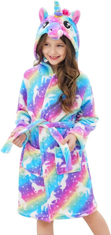 Girls Fleece Hooded Robe Toddler Warm Fuzzy Bathrobe