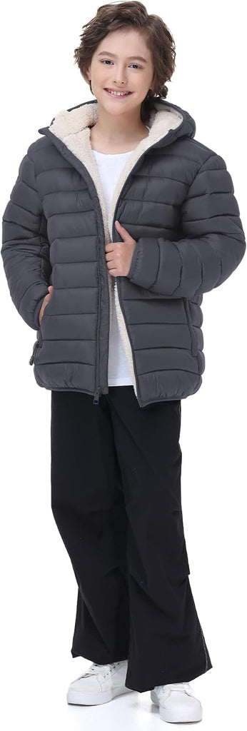 Boys Girls Hooded Winter Coats Sherpa Fleece Lined Puffer Jacket