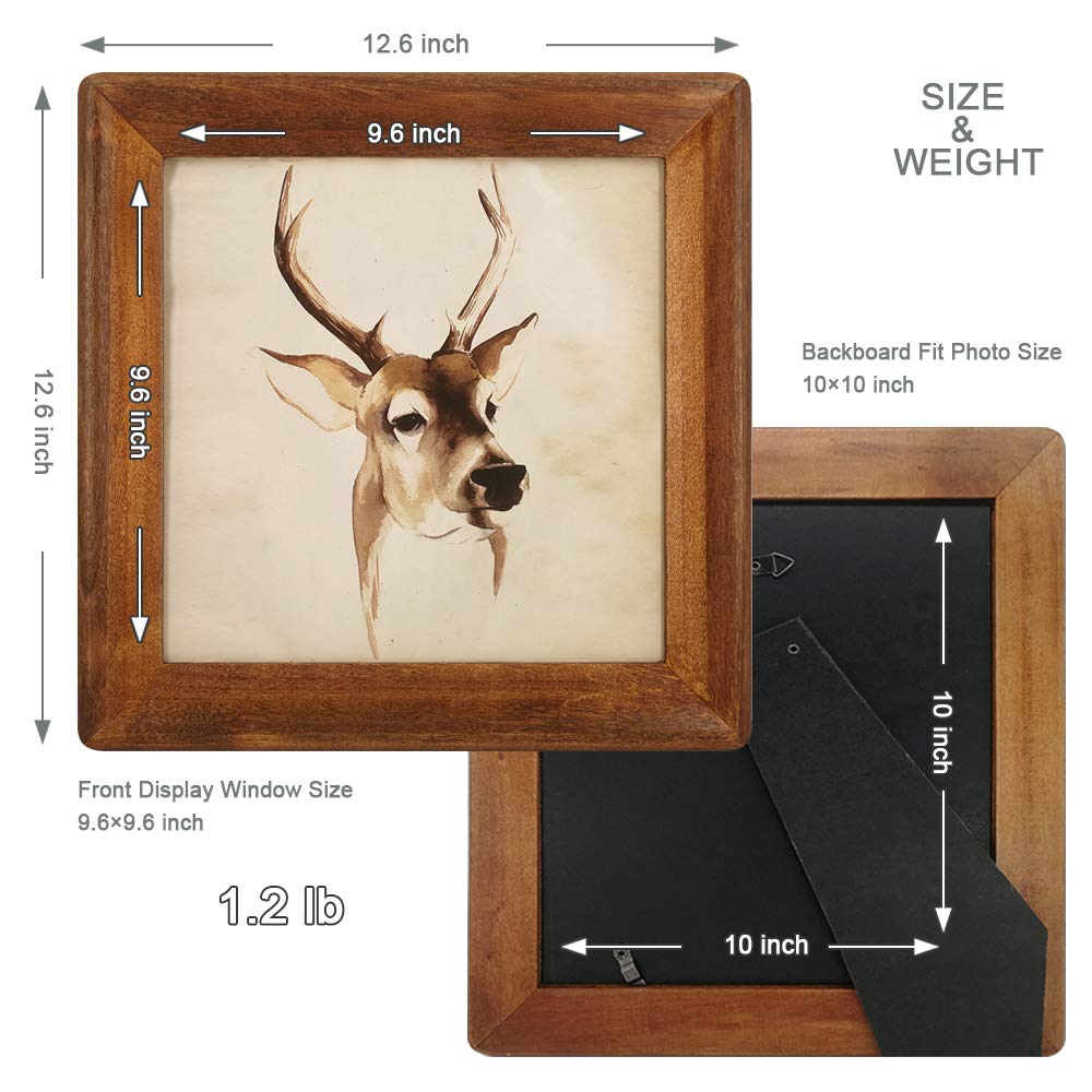 10x10 Wooden Picture Frames, Rustic Square Photo Frame Made of Solid Wood and Plexiglass for Wall Hanging and Table