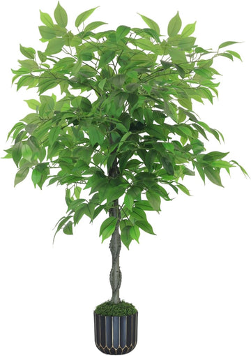 Artificial Ficus Tree 4FT Tall, Artificial Plants Indoor with Black Planter Faux Ficus Tree Realistic Faux Silk Plant