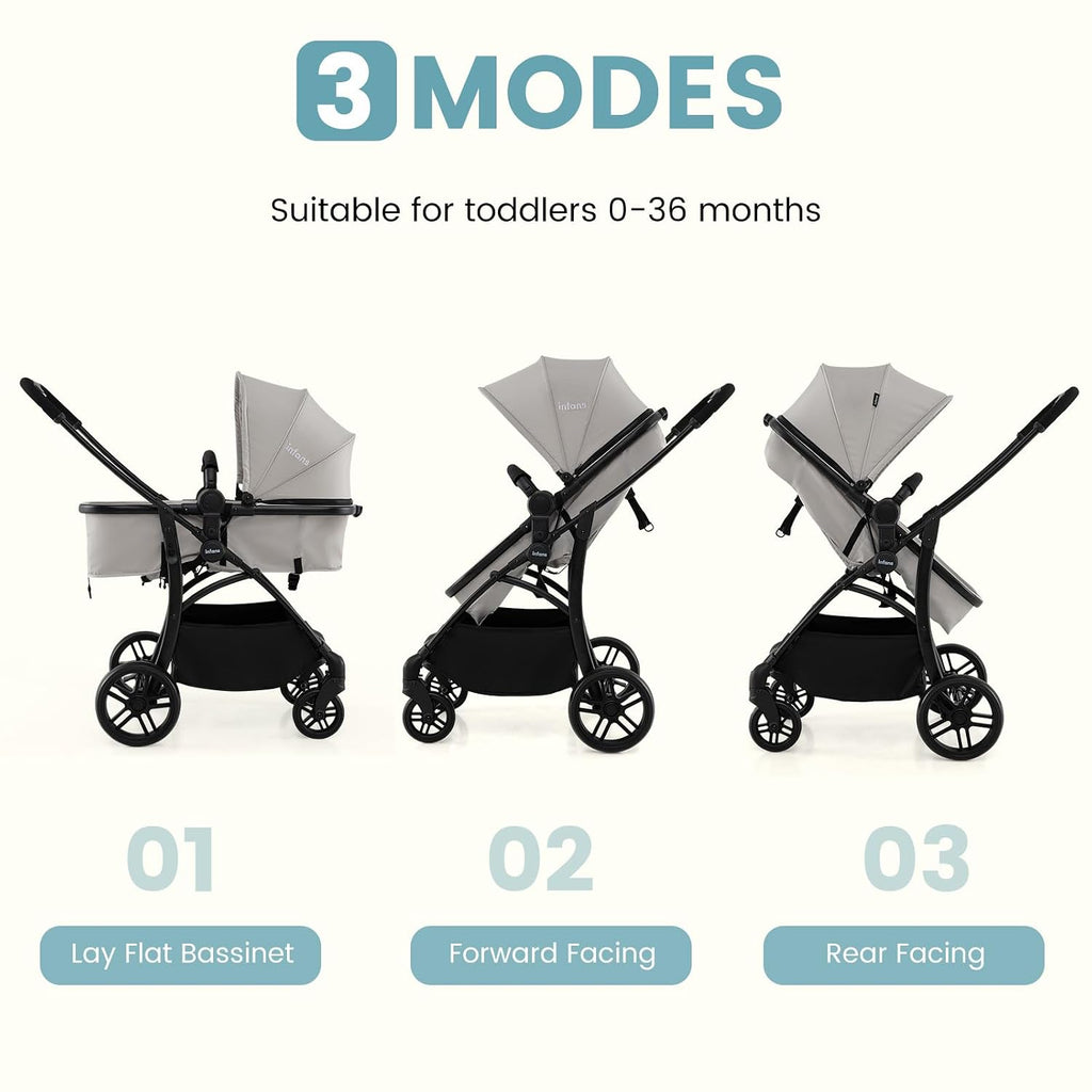 2 in 1 Baby Stroller, Convertible Stroller with Bassinet Reversible Seat Adjustable Backrest Canopy One Hand Fold