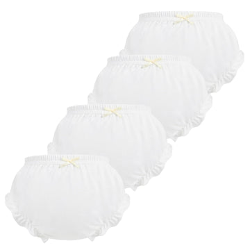 4 Pcs Baby Bloomers for Toddler Girls Newborn Diaper Covers for Girls Cotton Briefs Shorts Underwear White