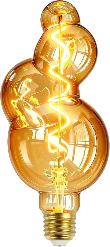 Dimmable LED Edison Bulb 4W 25W Equivalent 2000K Warm White, Bubble Amber Glass Spiral Filament E26 Vintage