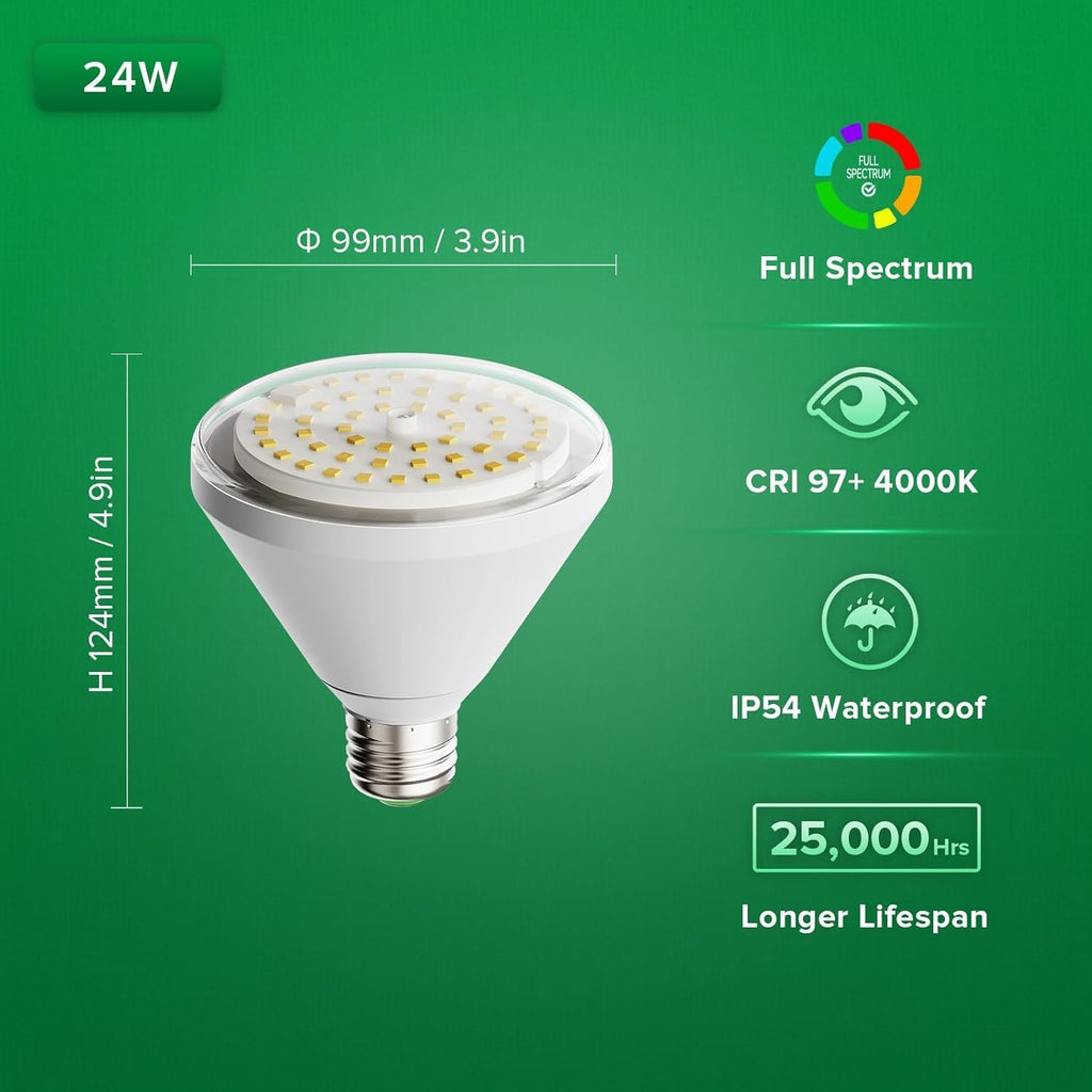 200W Equiv. Full Spectrum LED Grow Light Bulb 4000K IP54 Waterproof