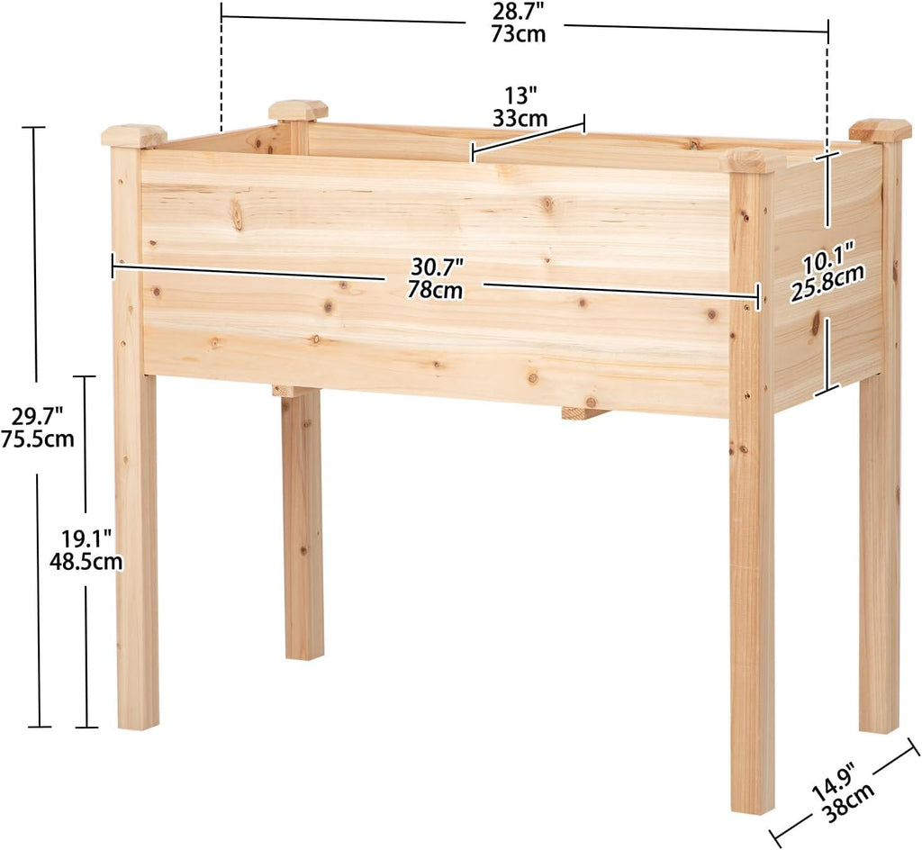 Raised Garden Bed with Legs, 32x16x30 inch Wood Elevated Planter with Protective Liner for Vegetable Flower Herb
