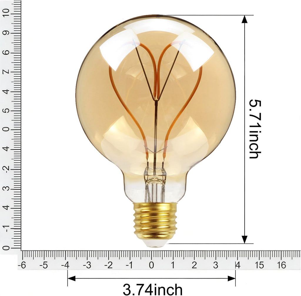 Classic Edison LED Bulb G30, 4W (25W Equivalent), 200 Lumens, 2000K Warm White, Heart Filament, Dimmable, E26 Base