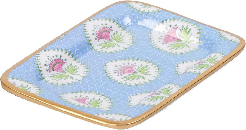 Decorative Trinket Tray, Jewelry Plate, Catchall Dish, Dresser, Nightstand, Entryway, Blue and Pink, Chinoiserie