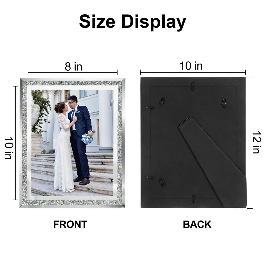8x10 Picture Frames Silver - Set of 2, Sparkle Real Glass 8 by 10 Photo Frame Mirrored Edge Great Gift, for Tabletop