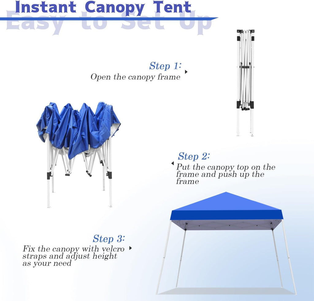 10x10FT Slant Leg Pop Up Canopy Tent, Portable Outdoor Shelter with Carrying Bag-10x10 Base 8x8 Top (Blue)