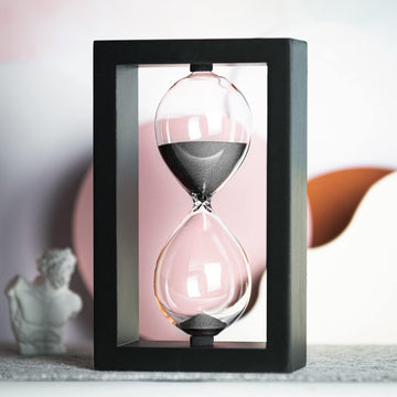Hourglass 60 Minute Decorative Sand Timer, Wooden Black Sand Clock