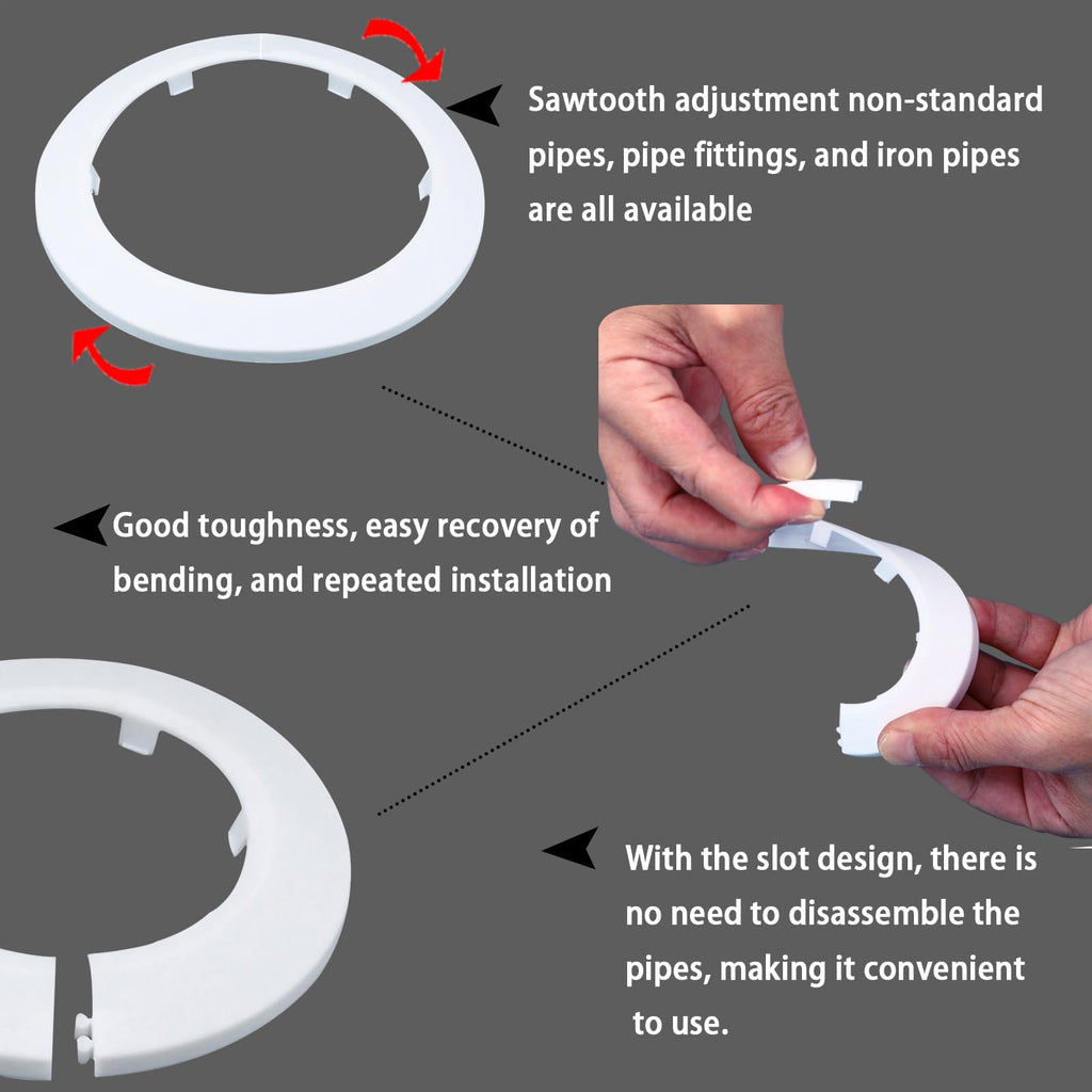 160mm Pipe Cover Decoration; Fit 6.29" Outer Diameter Pipe/Hole; White PP Plastic Escutcheon Collar; Snap-on Water