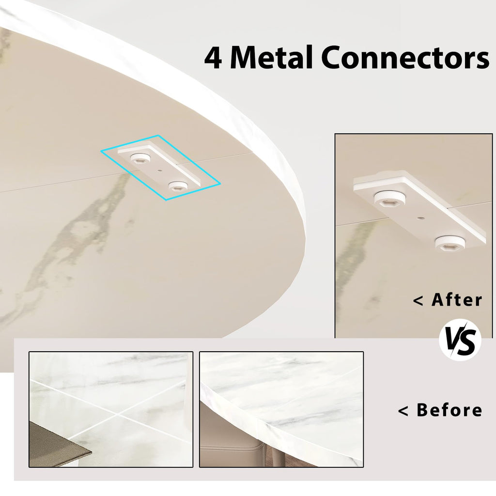 White Marble Round Dining Table, Modern Wood Dinner Tables, 47 Inch
