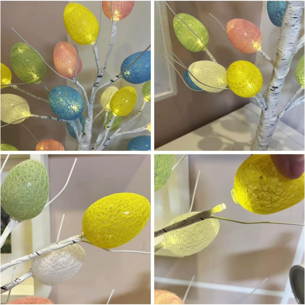 Easter Decorations,Pre-Lit Artificial Easter Egg Tree with LED Lights,2FT Lighted Birch Tree,Light up Tree Lamp