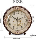 Justup Vintage Table Clock, Retro Non-Ticking European Style Beside Desk Clock Battery Operated Silent Quartz Movement