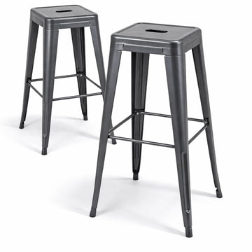 Deepspace Grey Metal Bar Stools Set of 2, 30"
