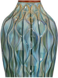 Rocco Mid Century Modern Table Lamp 30" Tall Ceramic Blue Teal Glaze Wood Handmade Linen Drum Shade Cottage Core Decor
