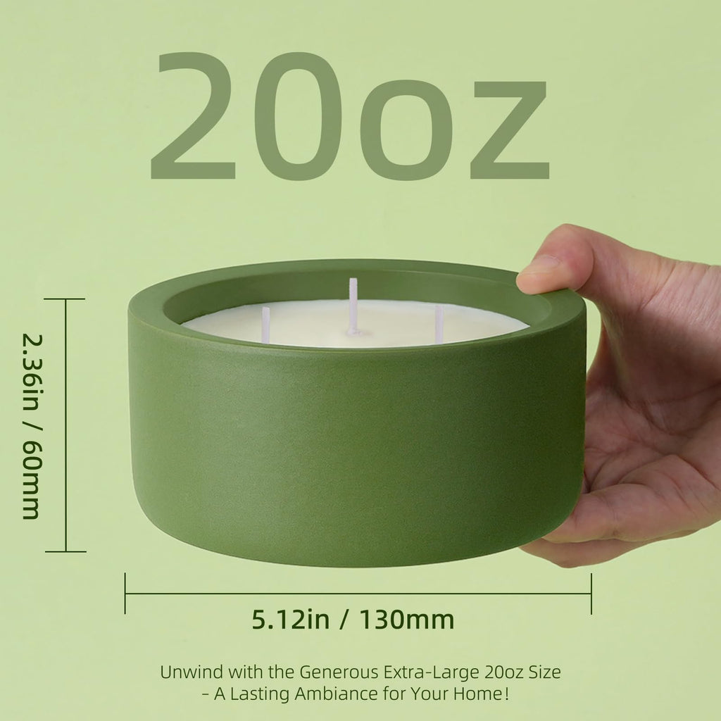 20oz Large Fall Decorative Candle - Eucalyptus & Rosemary, 3 Wick Non Toxic Soy Candle for Women & Men, Matte Green