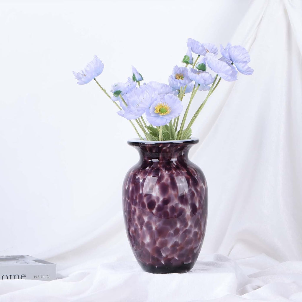 9" Purple Hand Blown Glass Vase - Murano Style Art Glass Sculpture, Stained Colorful Flower Vase for Table