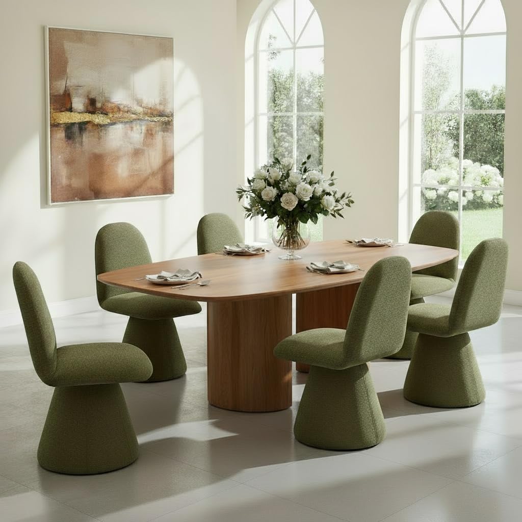 Swivel Dining Chairs Set of 2, Mid Century Modern High Back Chenille Upholstered Dining Room Chairs Kitchen