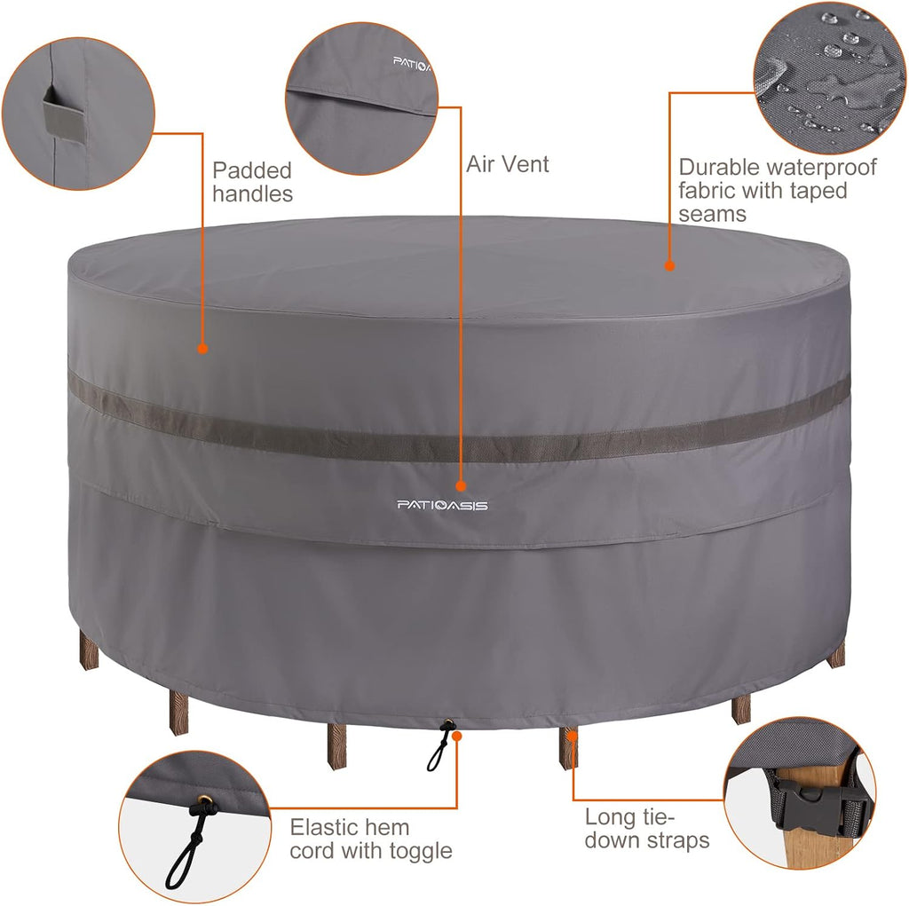 Waterproof Patio 4-6 Piece Chairs and Round Table Cover 76'' Dia All Weather Proof 600D Oxford Gray Outdoor Furniture