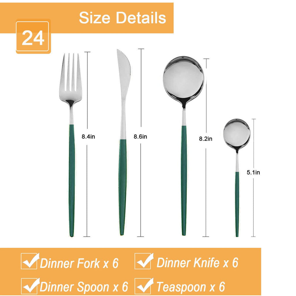 24-Piece Korean Silverware Set Mirror Polished Stainless Steel Modern Flatware Cutlery Set Service for 6 Including