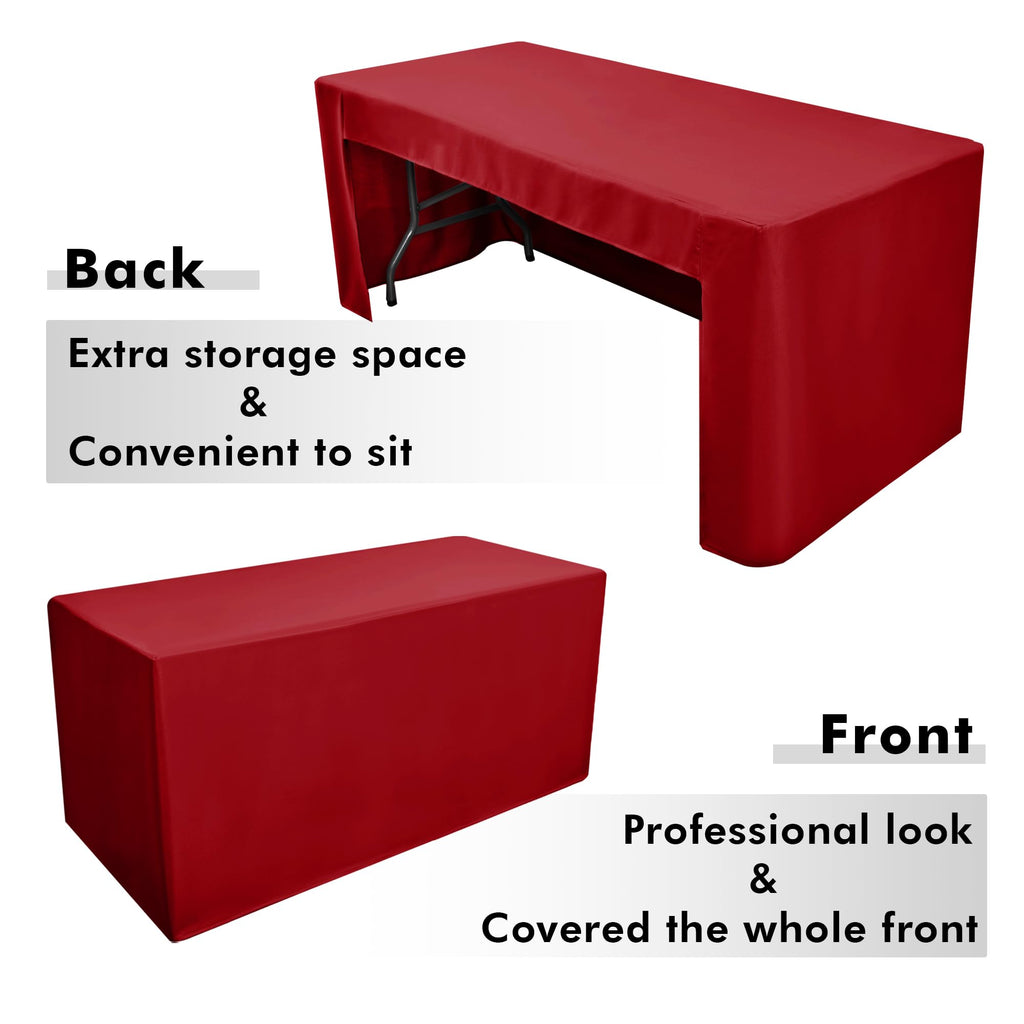 Open Back Fitted Red Tablecloths for 8ft Rectangle Tables, Christmas 2 Pcs