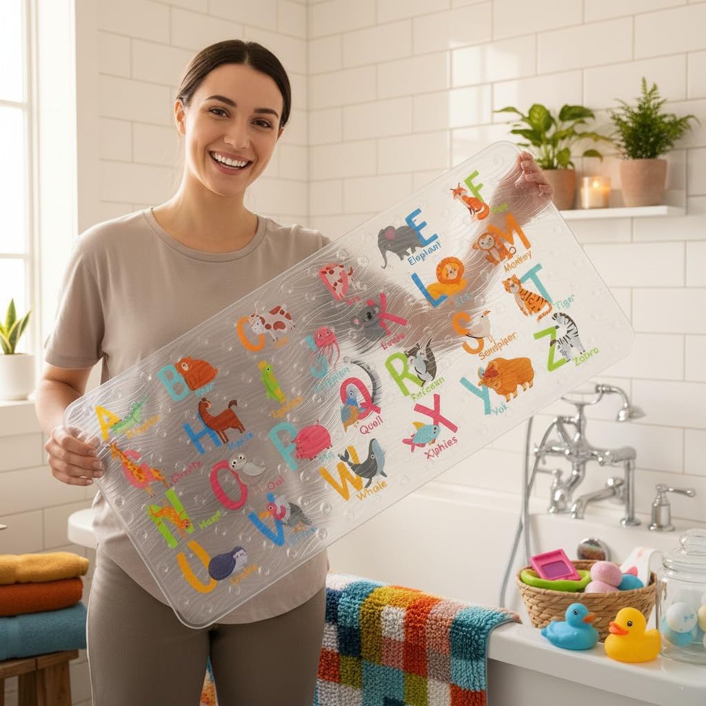 Kids Bath Mat for Tub, Non-Slip Toddler Bathtub Mat (Alphabet)
