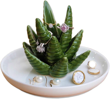Aloe Ring Holder,Cactus Ring Dish,Jewelry Holder Trinket Tray for Rings Earrings Necklace Organizer,Bridesmaid