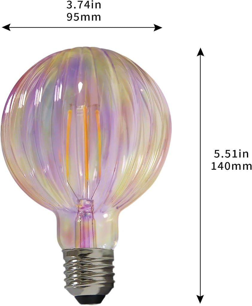 Vintage LED Edison Bulb G30 G95 6W Equivalent 60watt, 2Pack Dimmable CRI 90+ LED Filament Light Colorful Shell