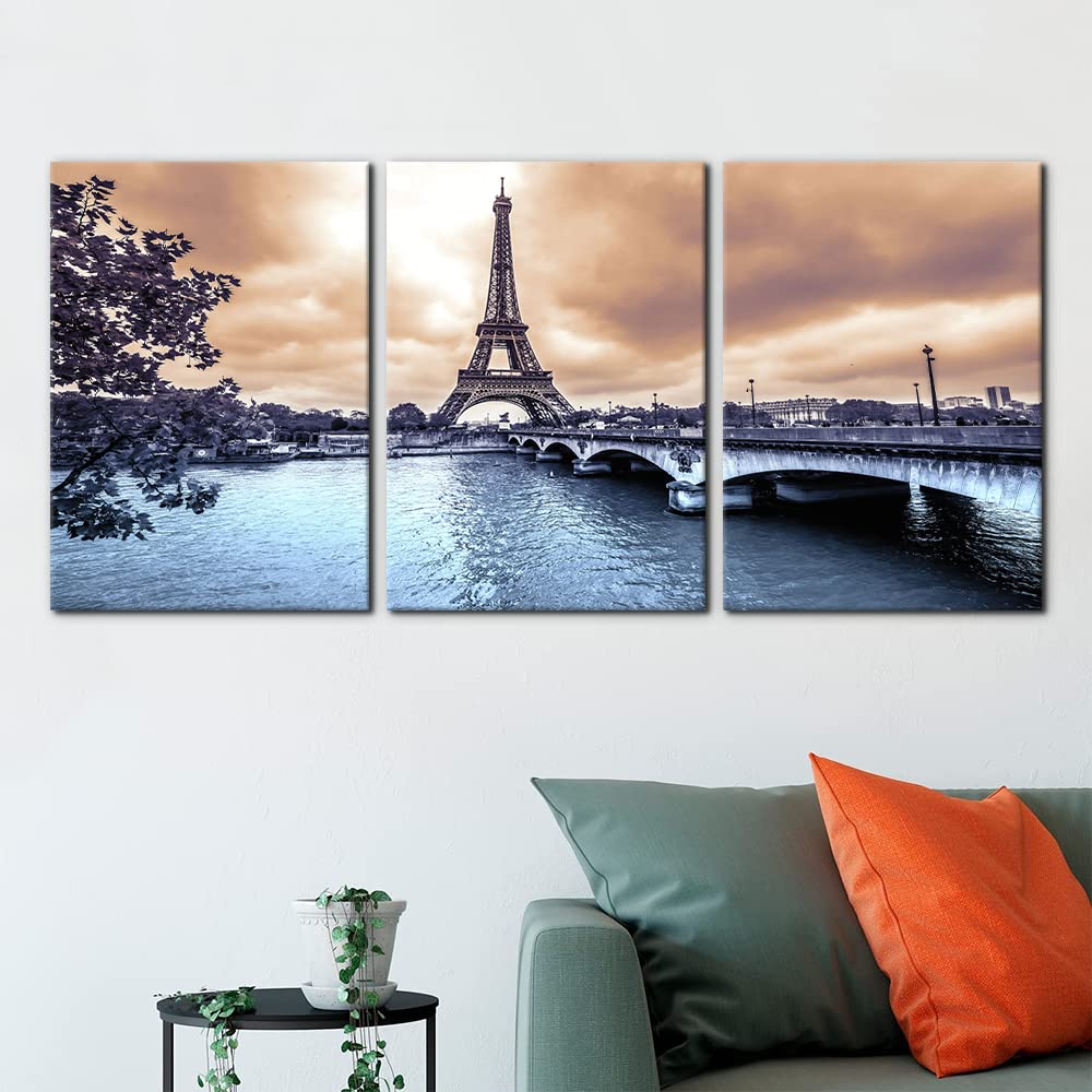 3 Pieces Cityscape Canvas Wall - Paris Eiffel Tower Pictures Print on Canvas France Urban Skyline Modern Artwork