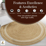 6' ft Round Jute Cotton Area Rug - Natural Fiber Handmade Boho Charm Farmhouse Jute Area Rug Soft Br