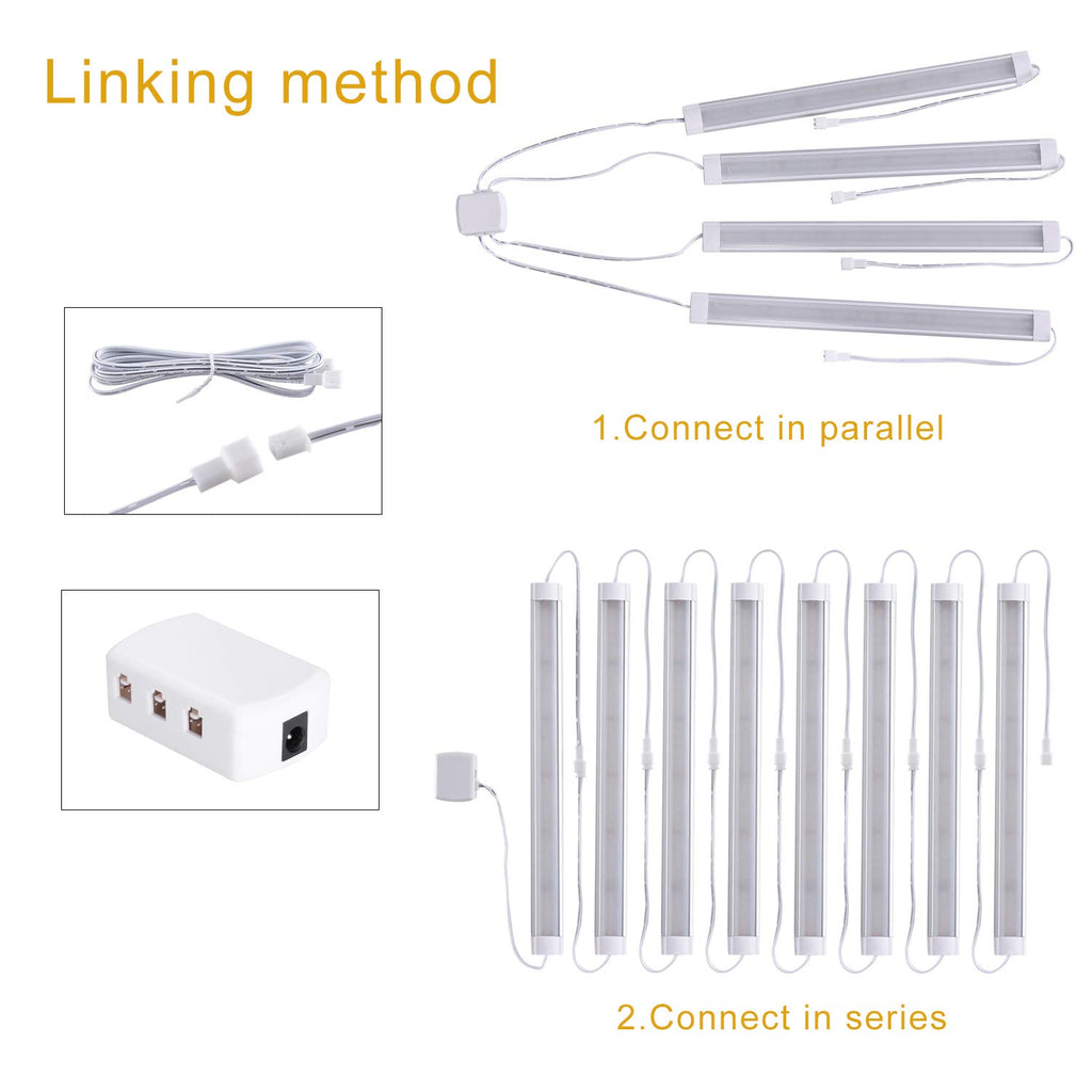 Under Cabinet Lighting Wired Plug in or Hardwired Cold White 6000K, 8 Pack 11inch Linkable Dimmable LED Under Cabinet