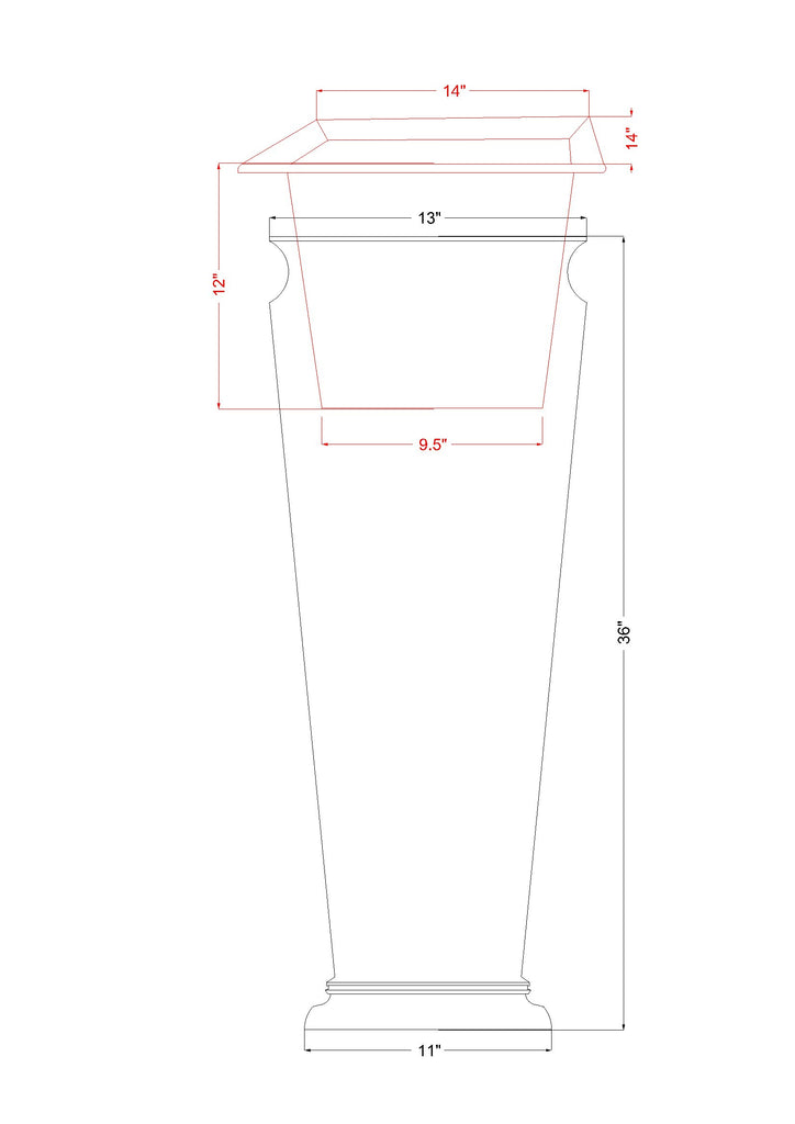36 In Tall Square Planter, Antique Copper Finish
