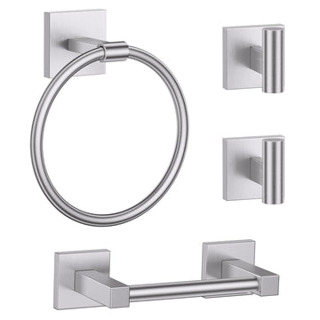 Brushed Nickel Bathroom Accessories, Toilet Paper Holder, Towel Ring & Hook