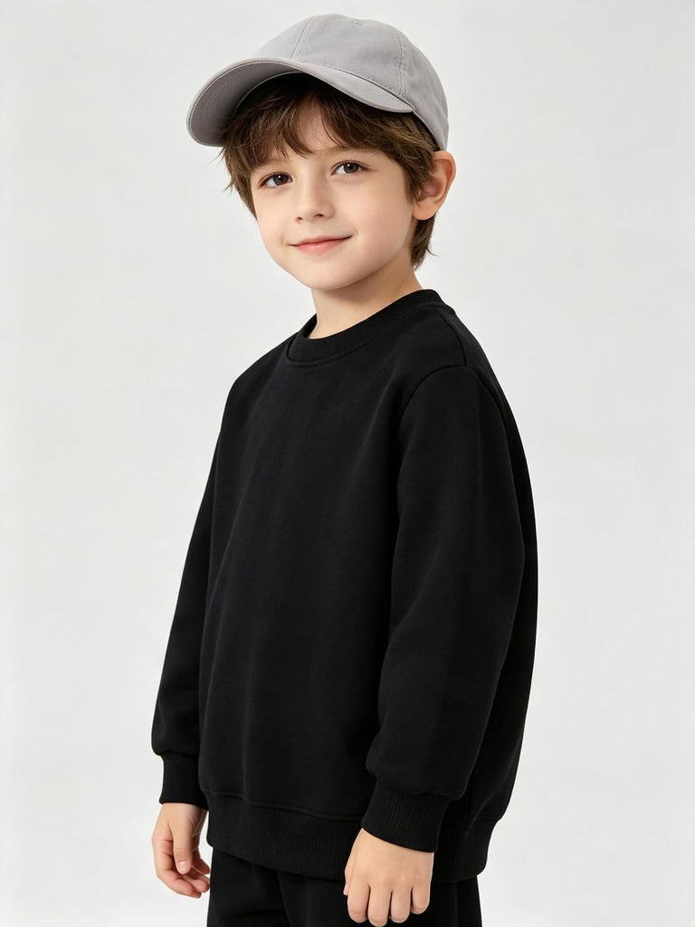 Kids Boys Girls Sweatshirt Fleece Pullover Crewneck Solid Tops