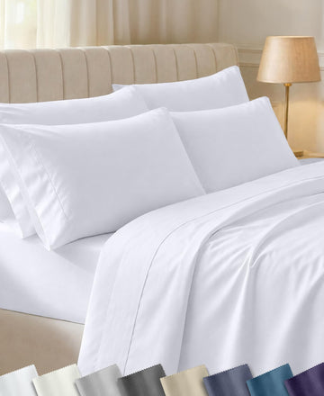100% Cotton Sateen Bedding Sheets Set, White