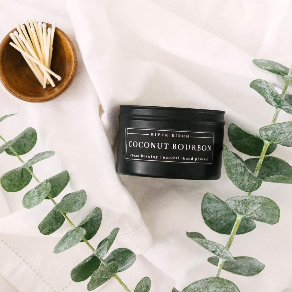 Birch Candles Coconut Bourbon Scented | Premium, All-Natural, Non-Toxic, Soy Candles | 8 oz. Black Matte Tin Travel