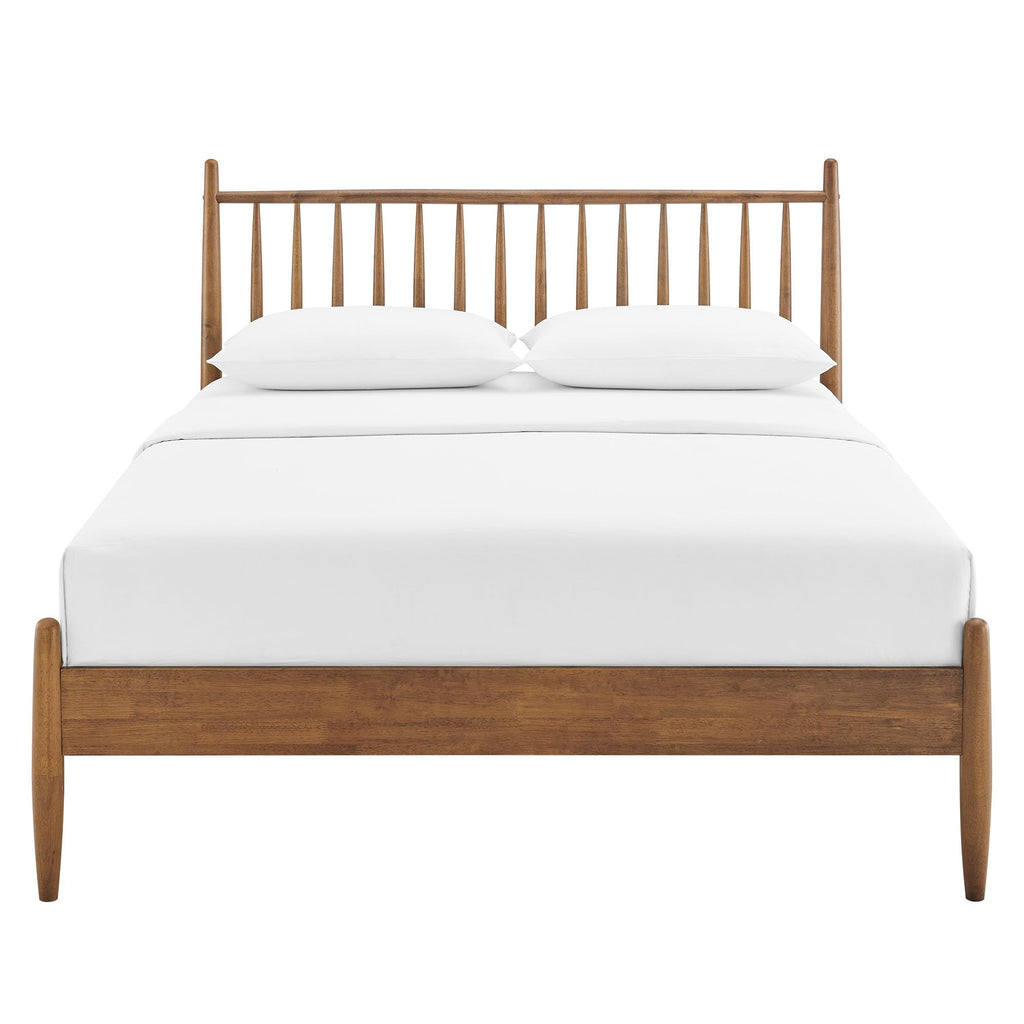 Zane King Size Spindle Bed in Walnut - Solid Wood Platform Bed Frame with Headboard, No Box Spring Needed