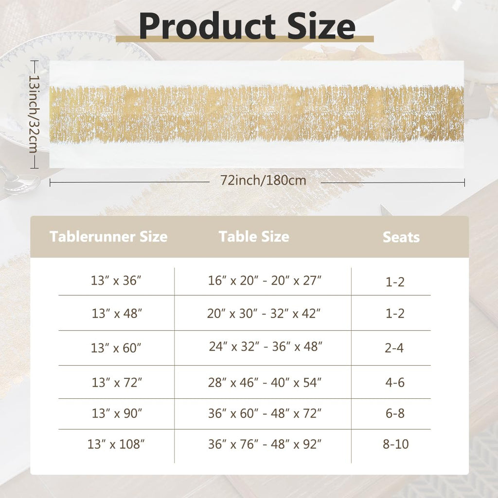 Metallic Gold Christmas Table Runner, Table Runners 72 Inches Long