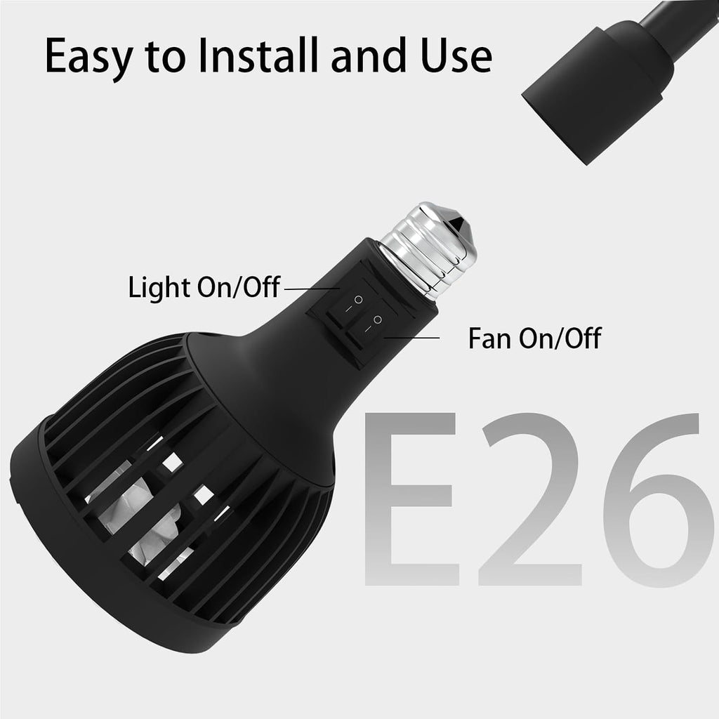 Grow Light Bulb with Built-in Plant Fan, Full Spectrum LED Plant Light Bulb, 20W, E26 Base, 6000K Plant Light