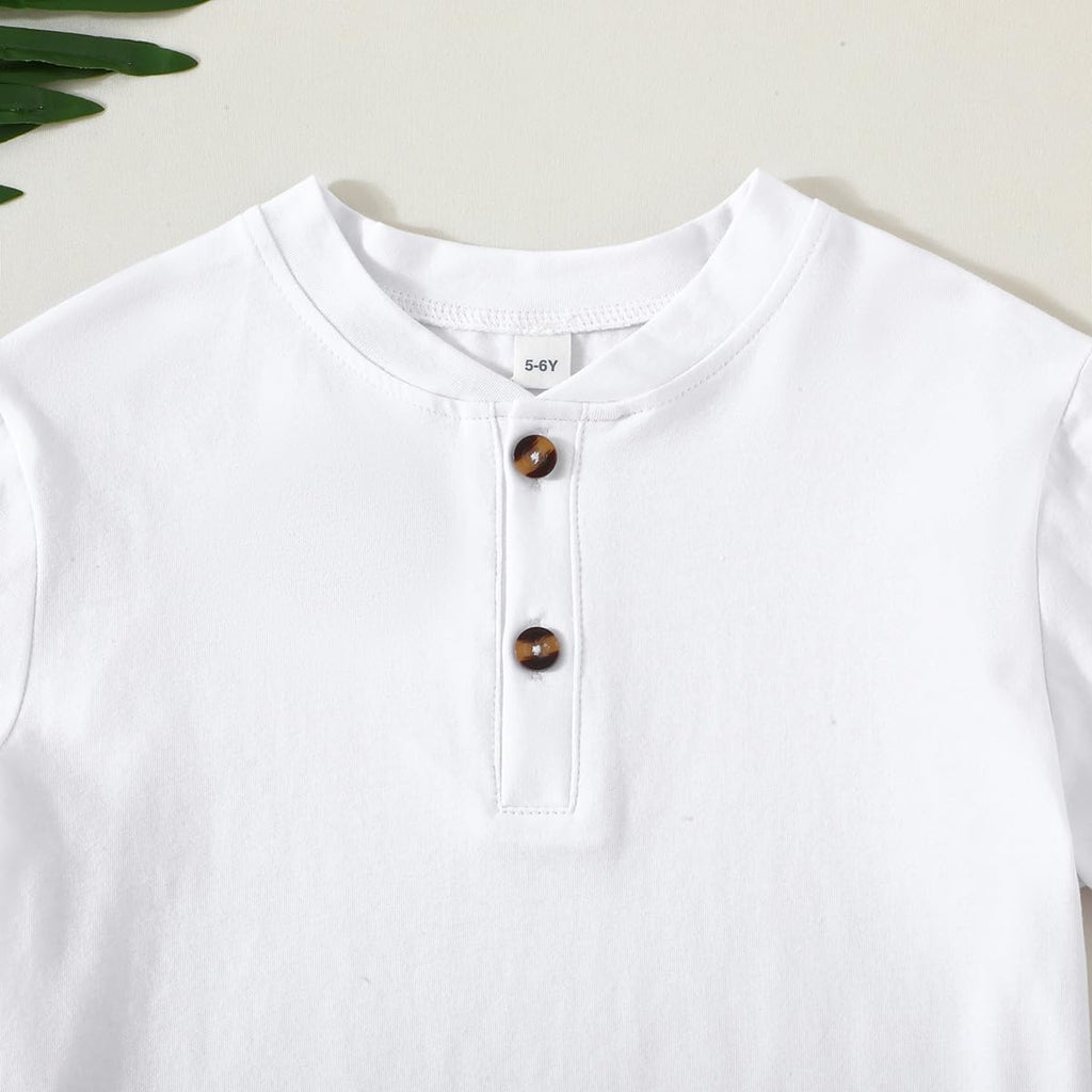 Boy Henley Short Sleeve Shirt Children Casual Solid Color Button Shirt