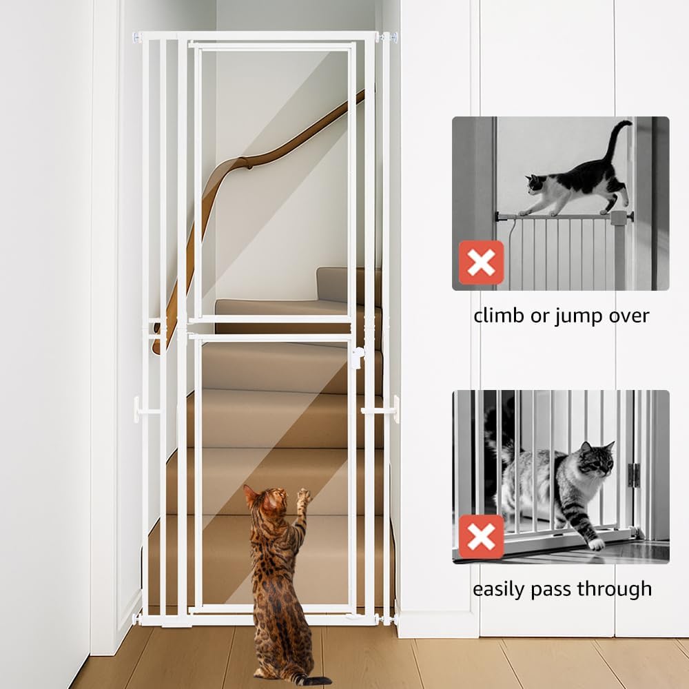 Extra Tall Cat Gate, 79" Tall Anti-Climb Clear Pet Barrier