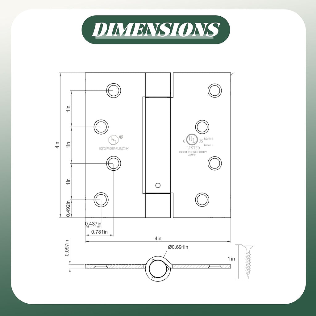 Self Closing Hinge 4 Inch Oil Rubbed Bronze Auto Close Door Hinges Adjustable 4 Inch Spring Hinges 4"x 4" Door Closer