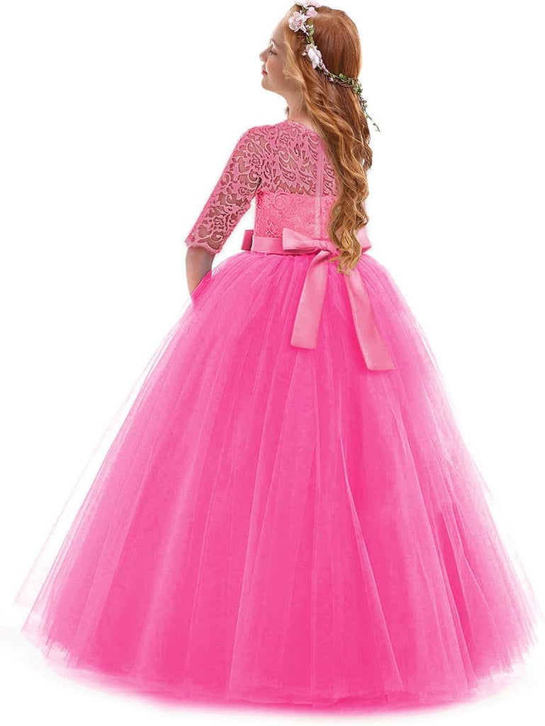 Flower Girl Dress Lace 3/4 Sleeve Wedding Princess Dress