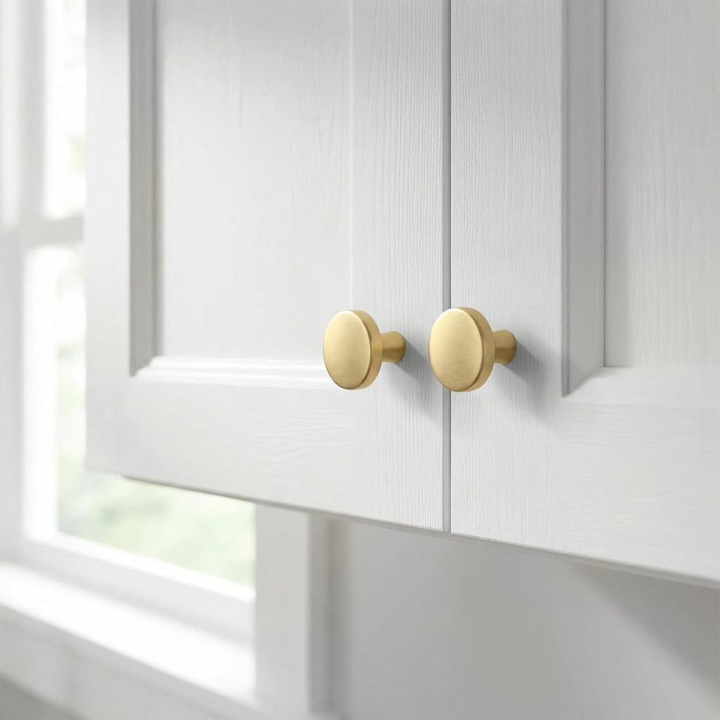 10Pack Brushed Gold Drawer Knobs for Cabinets, Brushed Brass Round Cabinet Knobs Drawers
