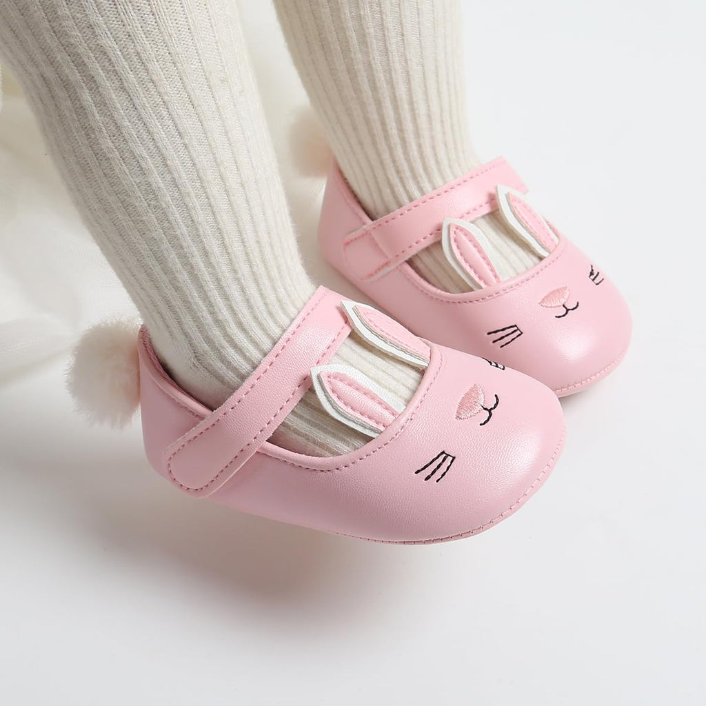 Baby Girl Shoes with Bunny Ears Headband - Infant Mary Jane Flats & Easter Princess Dress Shoes